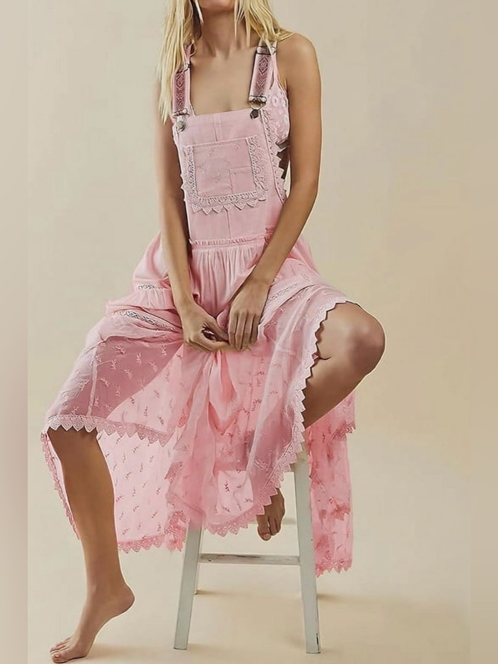 Pink Lace-Trim Maxi Dress - Women - Picture 2 of 8